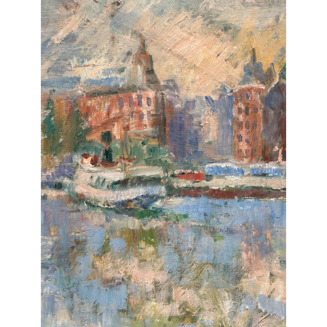 Arvidsson, Waterfront Cityscape, 1950s, Oil Painting on Panel, Framed For Sale - Image 13 of 15