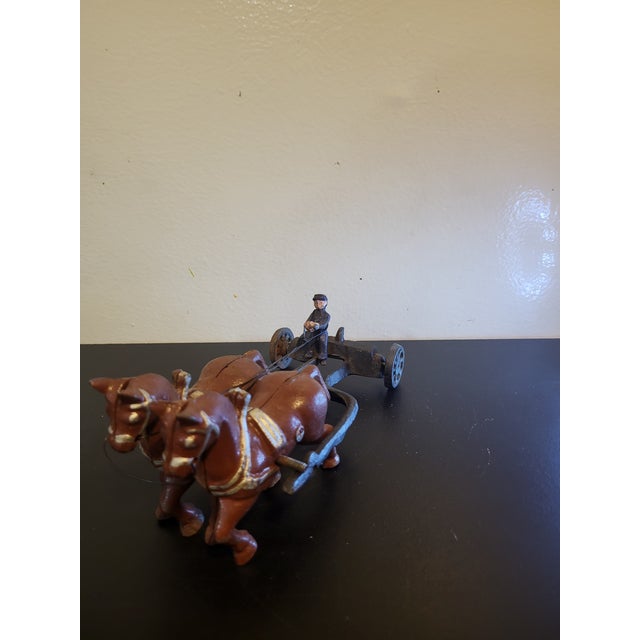 American Antique Cast Iron Horse Drawn Carriage Driver Cart Early 1900s Wagon Toy Display For Sale - Image 3 of 17