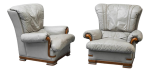 Leather and Wood Chairs, 1950s, Set of 2