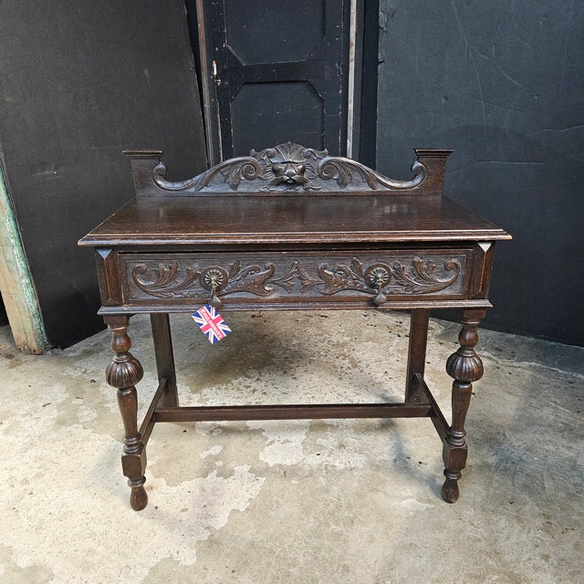 Mid 19th Century Victorian Oak Carved Console Table With One Drawer For Sale - Image 11 of 18