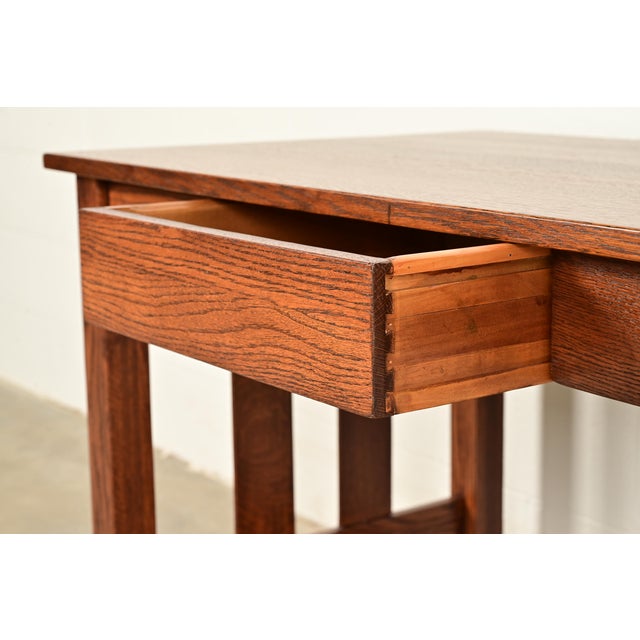 Brown Stickley Brothers Style Antique Mission Oak Arts & Crafts Writing Desk, Newly Refinished For Sale - Image 8 of 14