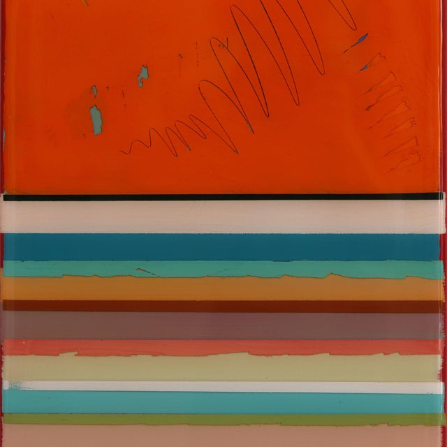 Tall Sunspot 67 - Original Colorful Striped Minimalist Acrylic and Resin Abstract on Wood Panel For Sale - Image 4 of 9