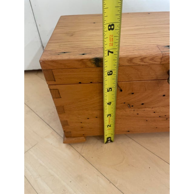 1940s Small Rustic Vintage Dovetail Joinery Desk Dresser Top Wooden Travel Trunk Chest For Sale - Image 5 of 12
