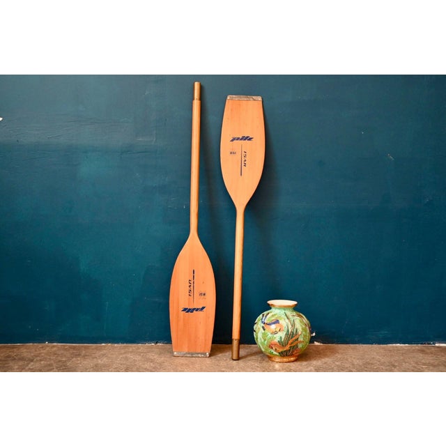 Wood Vintage Wooden and Brass Oars, 1980s, Set of 2 For Sale - Image 7 of 7