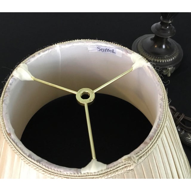 Stiffel 1990s Stiffel Patinated Brass Lamp With Silk Shade For Sale - Image 4 of 9