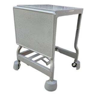 1930's Industrial Steel Rolling Gray Metal Table For Sale