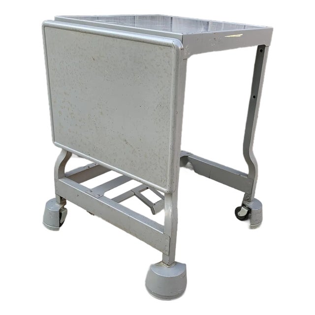 1930's Industrial Steel Rolling Gray Metal Table For Sale