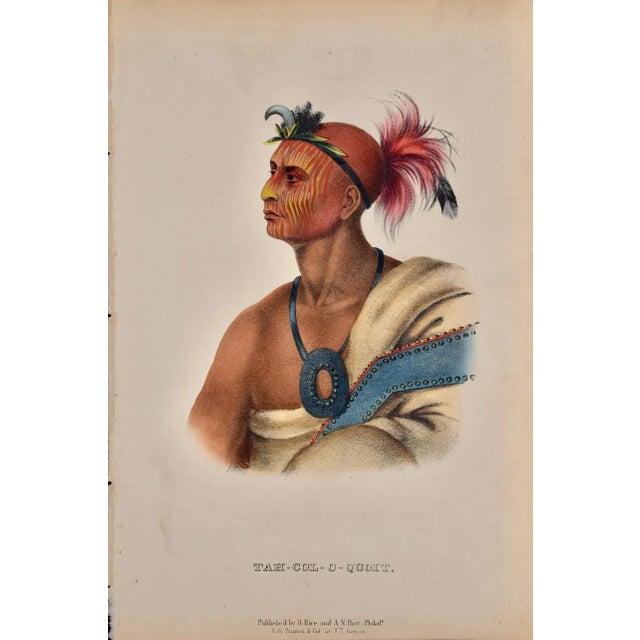 This is an original 19th century hand-colored McKenney and Hall lithograph of a Native American entitled "Tah-Col-O-...