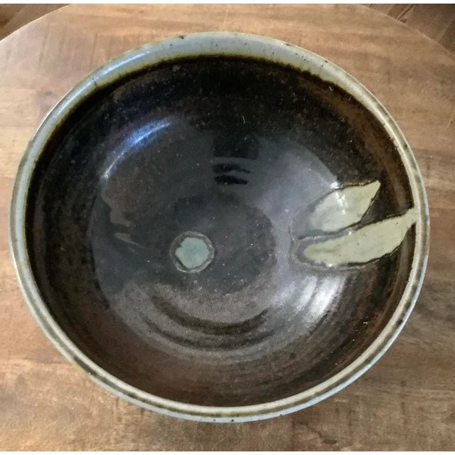 Rustic Vintage Late 20th Century Studio Pottery Hand Thrown Glazed Centerpiece Bowl, Brown Colors Stamped Prins For Sale - Image 3 of 9