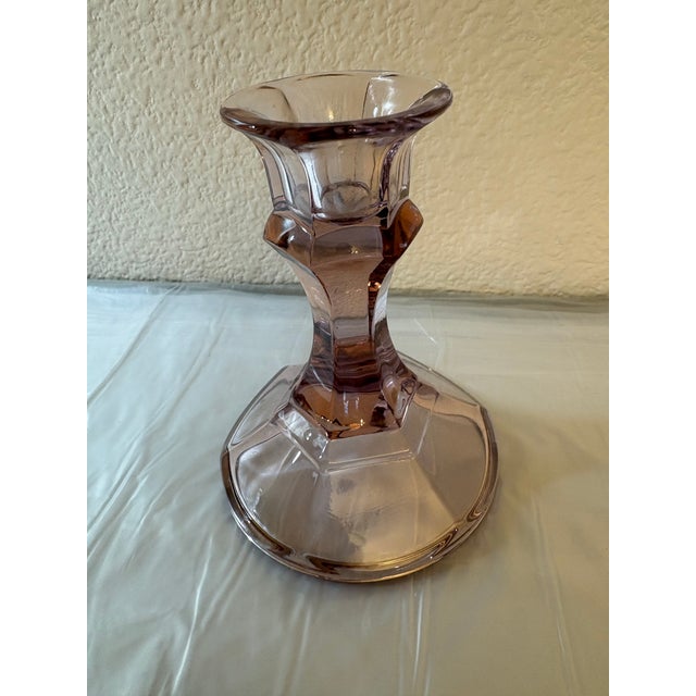 Art Nouveau Amethyst Vintage Glass Candle Holders - A Pair For Sale - Image 3 of 5