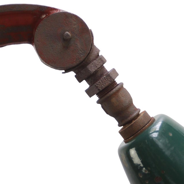 Industrial Art Deco French Petrol Green Enamel Cast Iron Clear Glass Streetlight by Sammode, France For Sale - Image 3 of 8