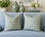 Modern One Pair of James Stripe Down and Feather Denim Blue and Green Print Kravet White Denium Back For Sale - Image 3 of 4