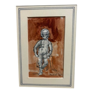 Impressive 1960’s Vintage Abstract Expressionist Painting of a Standing Figure by Artist Michael Davies, 15” X 12.5” For Sale