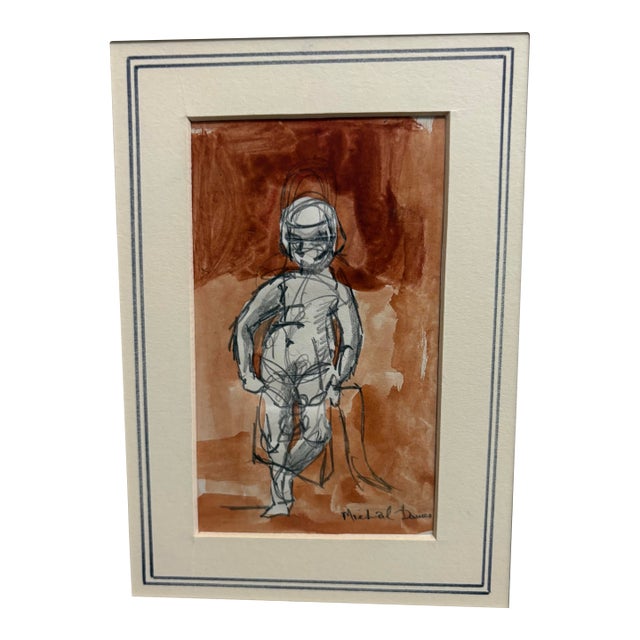 Impressive 1960’s Vintage Abstract Expressionist Painting of a Standing Figure by Artist Michael Davies, 15” X 12.5” For Sale