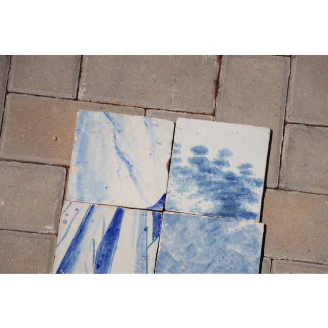 Baroque 18th Century Portuguese Hand-Painted Baroque Landscape Tiles Featuring Figure Drapery & Scenic Elements, Set of 6 For Sale - Image 3 of 9