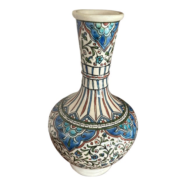 Vintage Kütahya Pottery Vase, Iznik Floral Design For Sale