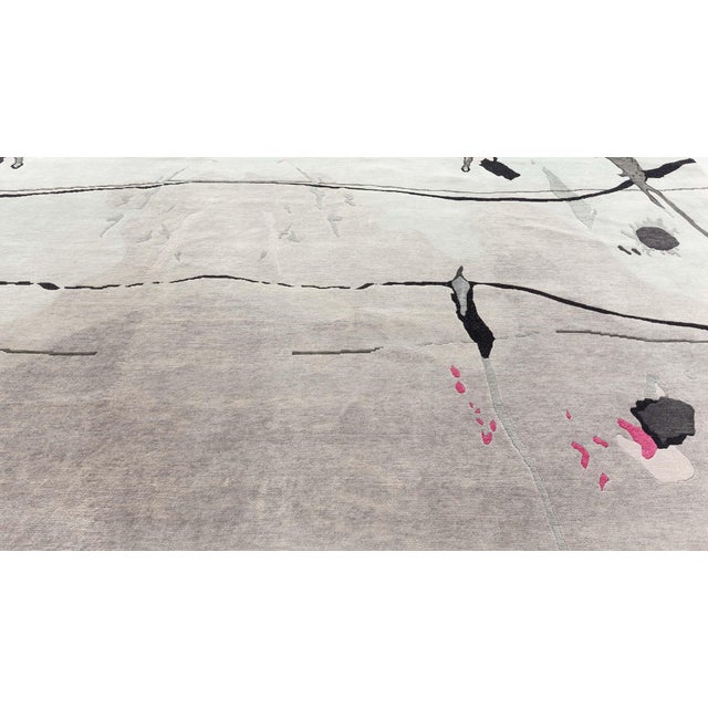Handmade Grey, Ivory, Pink Splatter Rug by Eskayel for Doris Leslie Blau For Sale - Image 12 of 12