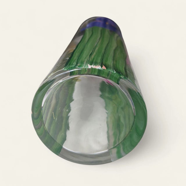 Vintage Original Hand Painted Botanical Iris Flower Glass Vase Signed For Sale - Image 9 of 17