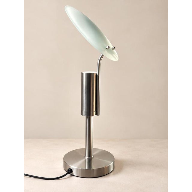 Silver Adjustable Frosted Glass Disc Table Lamp, France, 1990s For Sale - Image 8 of 8
