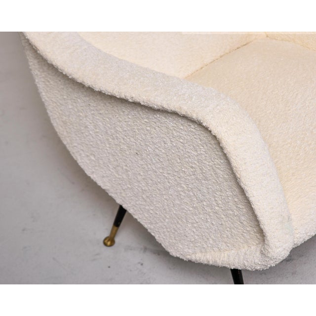 Cream Italian Mid Century Chairs With Nubby White Fabric and Brass Tipped Legs - Pair For Sale - Image 8 of 12