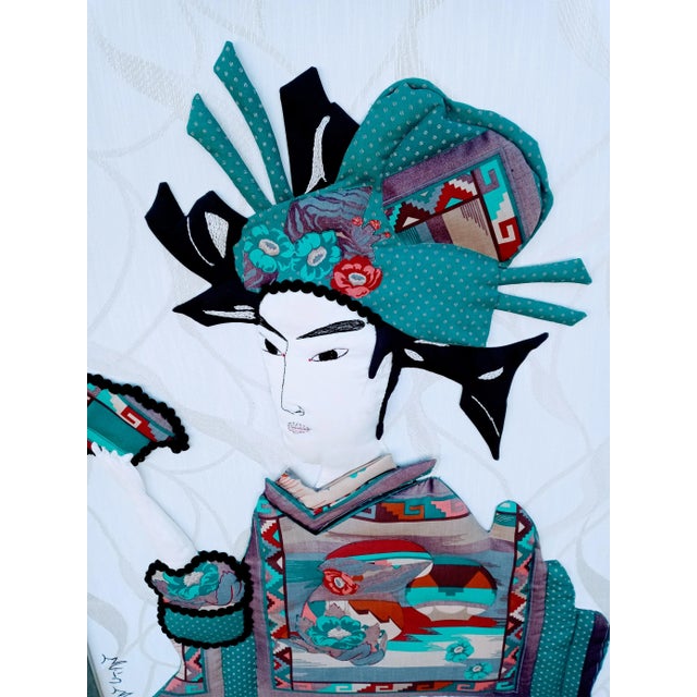 Vintage Chinoiserie 3 Dimensional Cushioned Framed Geisha Textile Art Work For Sale - Image 10 of 12
