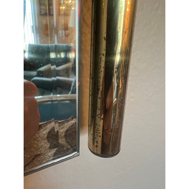 Brass Vintage Mid Century Modern Solid Brass Wall Mirror 1970s Postmodern 80s For Sale - Image 8 of 11