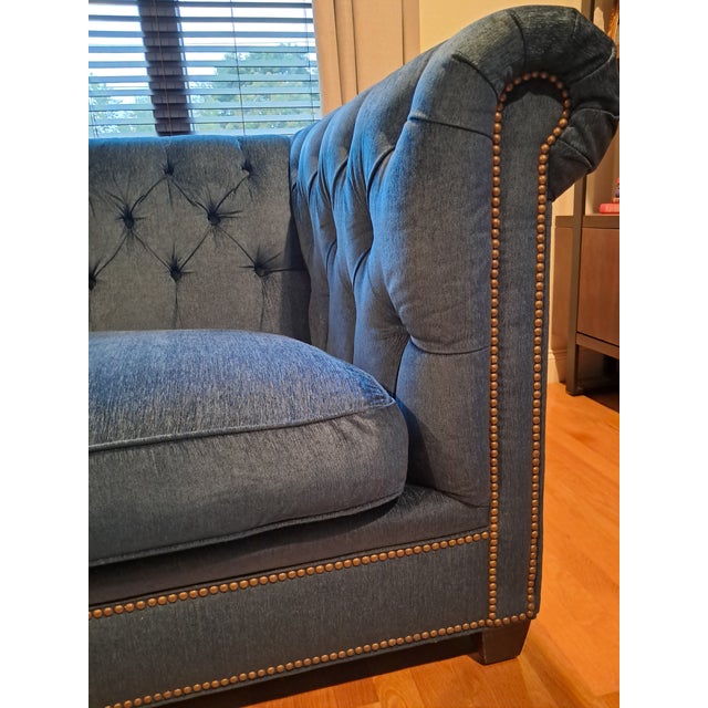 Lee Jofa Chesterfield Custom Cutter Navy Sofa For Sale In Boston - Image 6 of 14