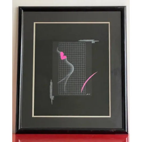 PHENOMENAL Memphis Milano era Postmodern minimalist graphic print SET featuring a woman in profile over a grid design. It...