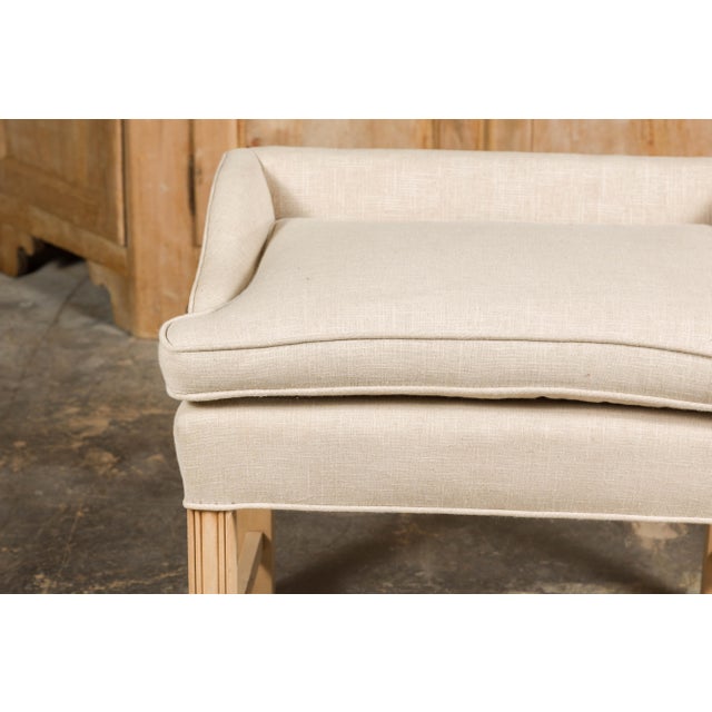1920s English Upholstered Stool with Slightly Raised Back For Sale - Image 10 of 12