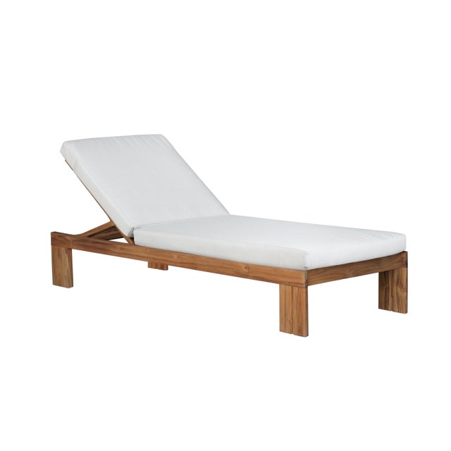 Paradiso Outdoor Teak Chaise - Light Gray Fabric For Sale - Image 4 of 11