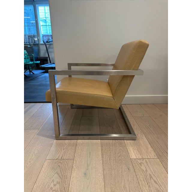 Metal Set of Stainless Steel and Leather Accent Chairs For Sale - Image 7 of 7