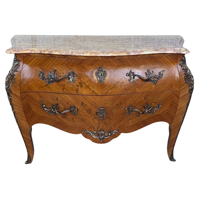 Early 20th Century French Louis XV Style Fine Kingwood and Marquetry Ormolu Mounted Bombe Commode For Sale - Image 15 of 18