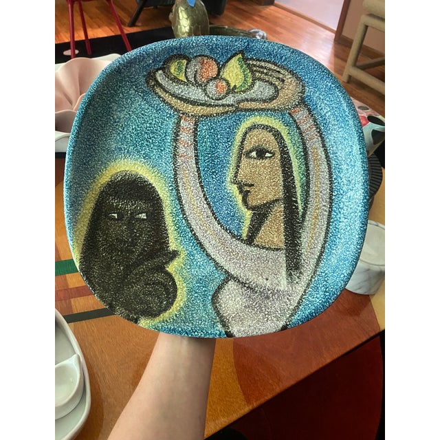 Cornflower Blue Bagni Italian Figurative Plate Bitossi Era For Sale - Image 8 of 9