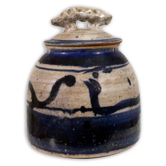 John Glick Ceramic Stoneware Blue Covered Vessel Signed and Stamped For Sale - Image 4 of 9