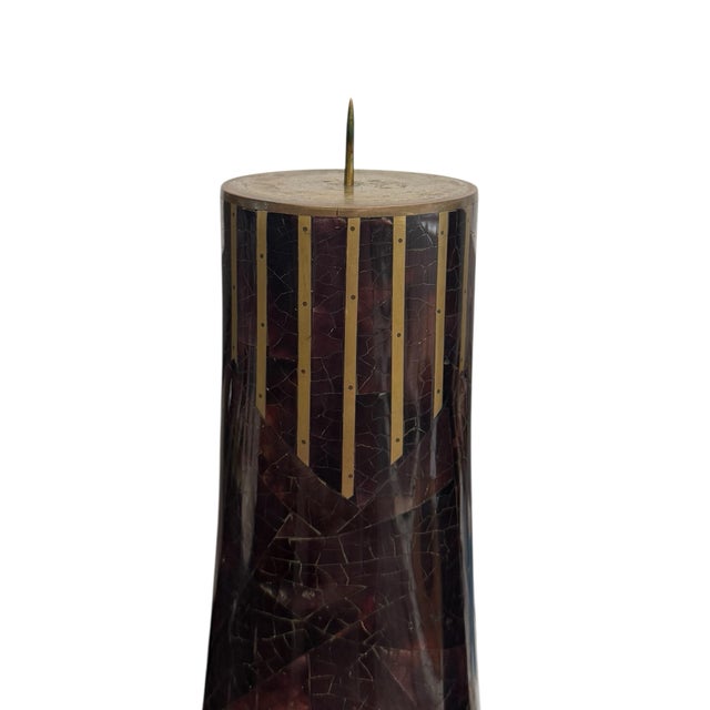 R & Y Augousti Pair of Vintage R & Y Augousti (Attr.) Brown Pen Shell and Bronze Inlay Pricket Candle Holders For Sale - Image 4 of 5