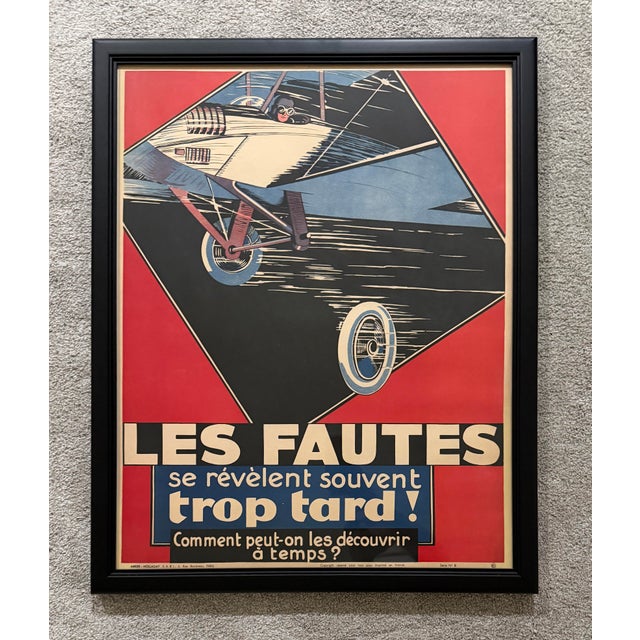 Printmaking Materials 1940s French Art Deco - Les Fautes Se Révèlent Souvent Trop Tard!, Aviation Safety Poster For Sale - Image 7 of 8