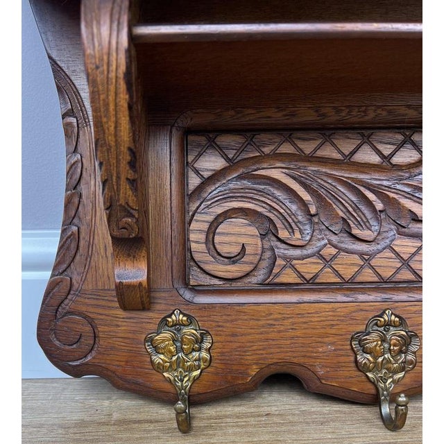 Vintage French Oak Wall-Mounted 5-Hook Coat Rack For Sale - Image 4 of 10