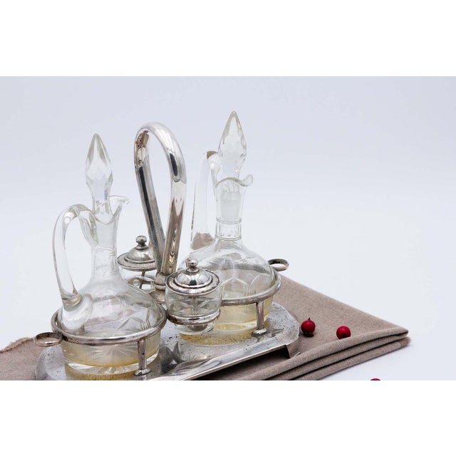 Acid-Etched Glass Cruets and Salt and Pepper Shakers, Set of 5 For Sale - Image 5 of 6