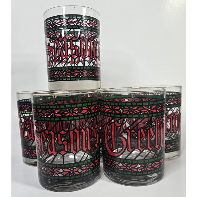 Vintage Season's Greetings Double Old Fashioned Glasses- Set of Six For Sale - Image 15 of 16