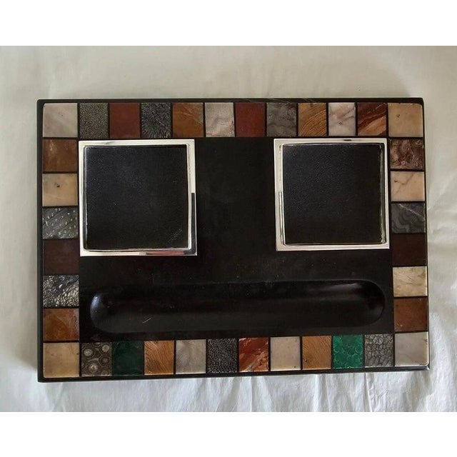 Antique Victorian Ashford Black Marble Pietra Dura Twin Inkwell Stand, 1865 For Sale - Image 9 of 18
