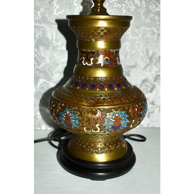 Vintage Champleve Japanese Style Electric Table Lamp For Sale In Philadelphia - Image 6 of 13