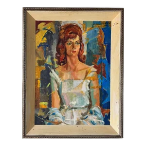 1962 Vintage Woman Portrait Oil Painting by Castillo