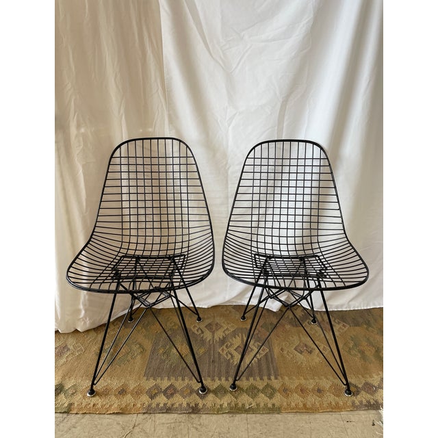 MId Century Modern Metal Eiffel Base Wire Chairs in Style of Eames a Pair Chairish