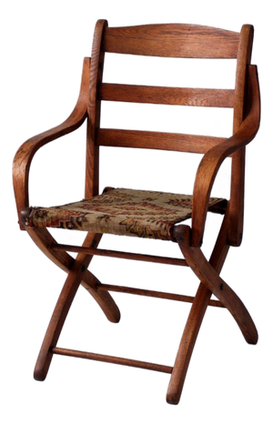 Antique Oak Campaign Folding Chair