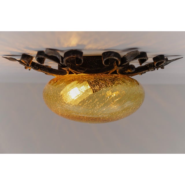 Black Vintage German Iron Glass Flush Mount, 1960s For Sale - Image 8 of 12