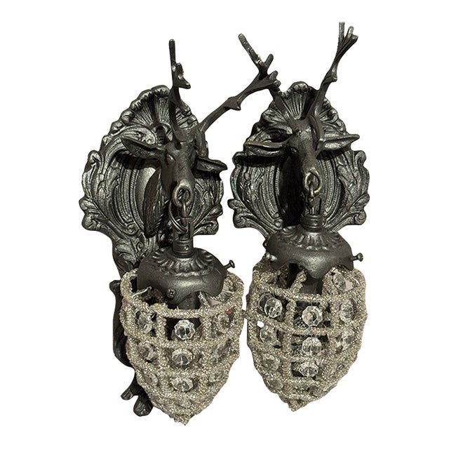 1980s French Louis XVI Charcoal Bronze Wall Lamps Sconces - Pair For Sale