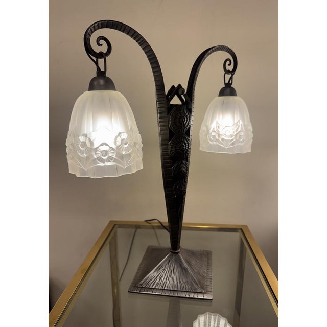 Large Art Deco Double Tulip Lamp by Paul Gilles, 1930s For Sale - Image 10 of 18