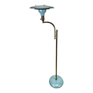 Mid Century Atomic Modern M G Wheeler “Sight Light” Brass Aluminum Adjustable Floor Lamp For Sale