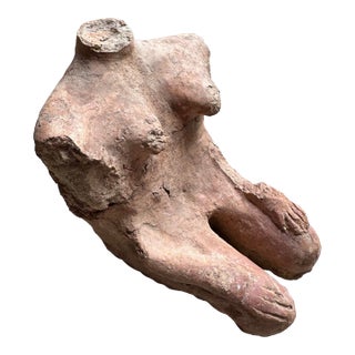Primitive Pre Colombian Hand-Sculpted Terracotta Torso – Seated Female Figure, Earth Goddess Form For Sale