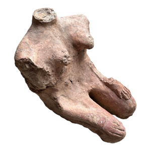 Primitive Pre Colombian Hand-Sculpted Terracotta Torso – Seated Female Figure, Earth Goddess Form